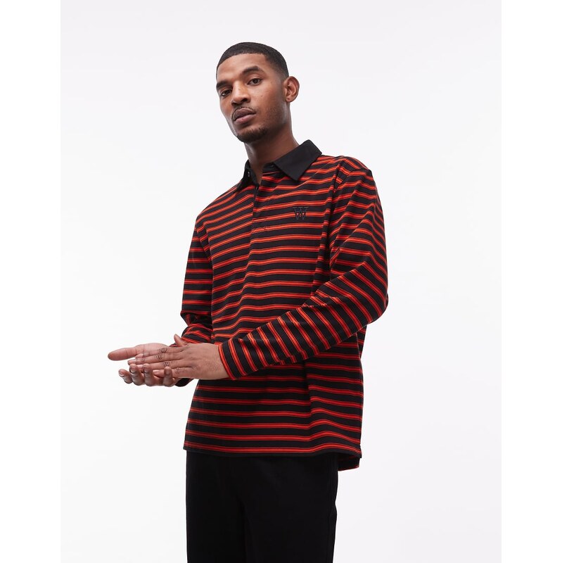 Double A By Wood Wood landon polo shirt in red stripe-Multi