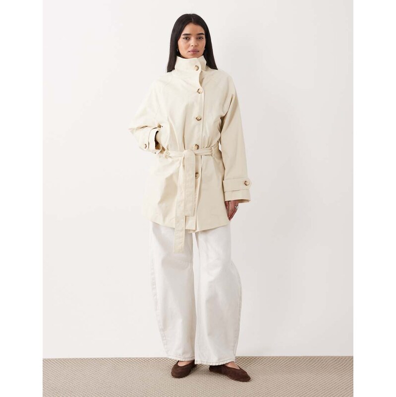 Mango cotton rich funnel neck trench coat in cream-Neutral 113623635