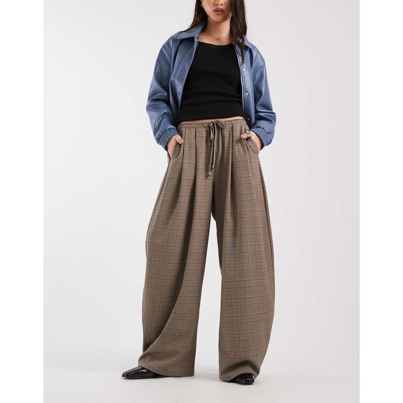 ASOS DESIGN horseshoe pull on trouser in brushed check-Multi
