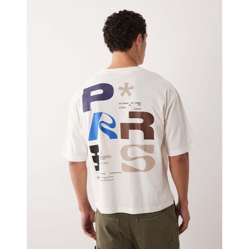 ASOS DESIGN boxy oversized t-shirt with Paris graphic in off