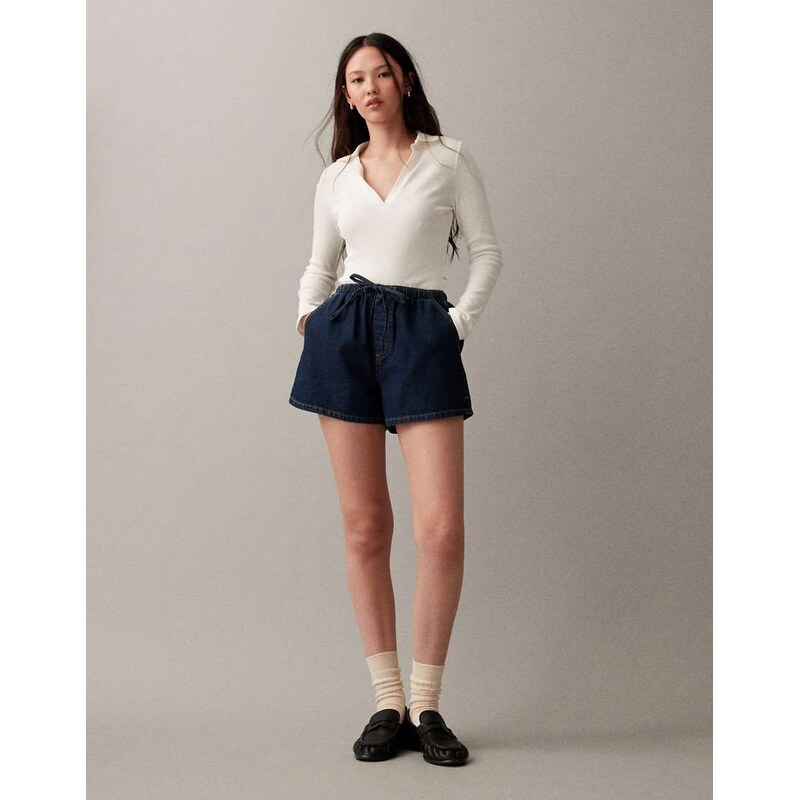 ASOS DESIGN denim pull on short in rinse-Navy