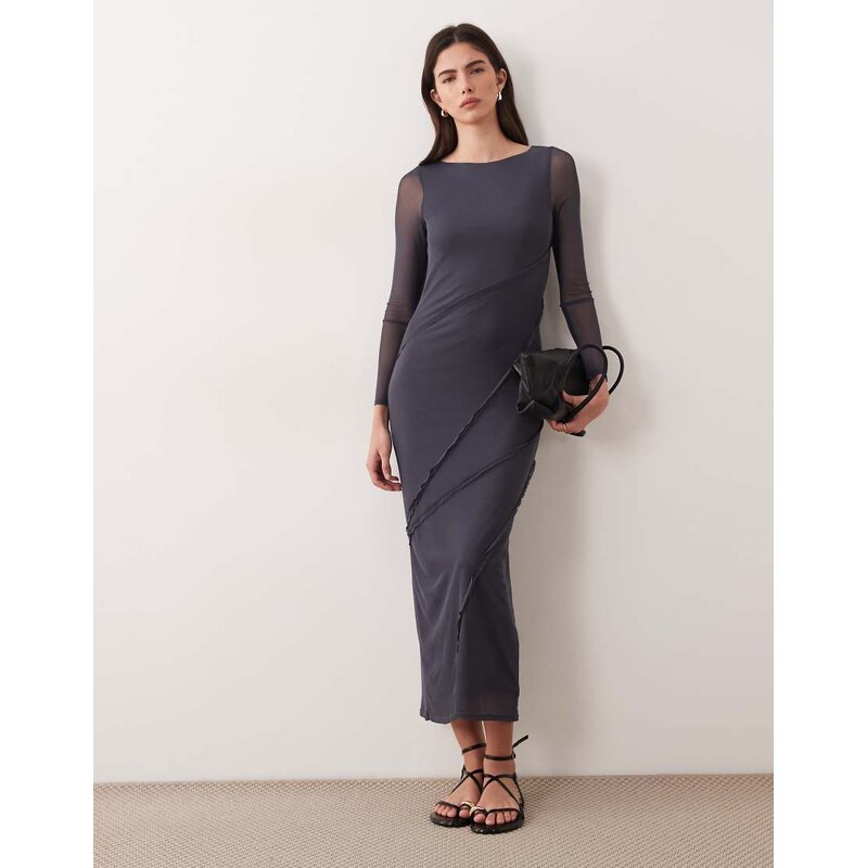 ASOS DESIGN seam detail dress in charcoal-Grey