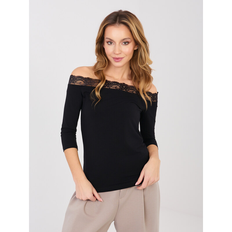 RUE PARIS Černá halenka s 3/4 rukávem