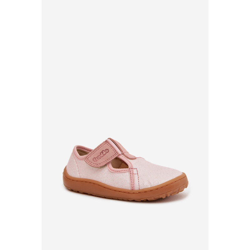Dětské pantofle na suchý zip lesklé Barefoot Froddo Cannvas