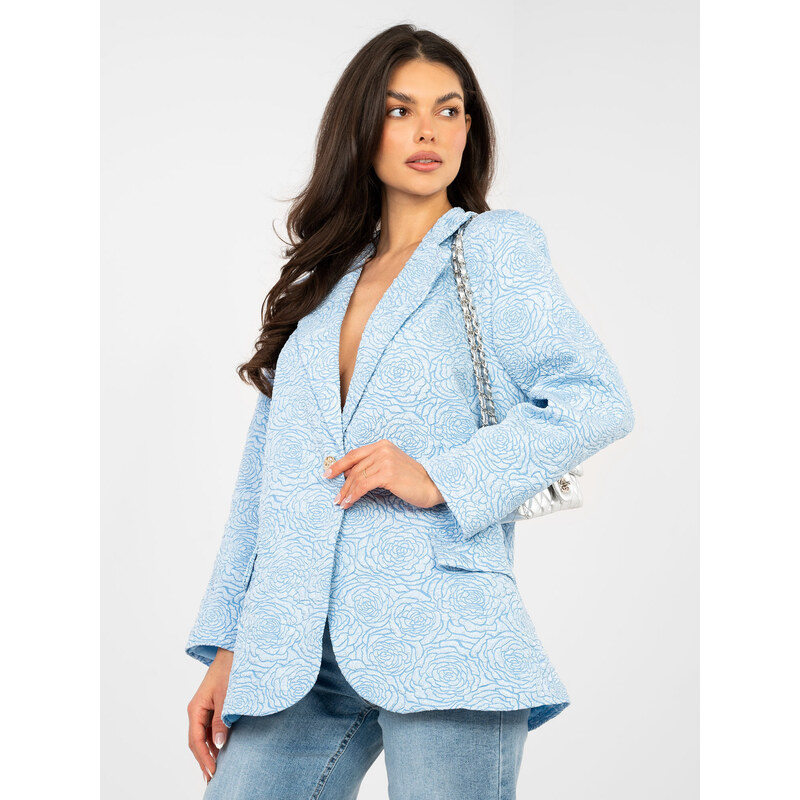 RUE PARIS Světle modrý žakárový blazer