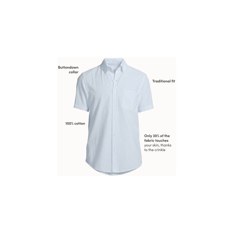 Short Sleeve Seersucker Cotton Shirt, Men, size: XXL, regular,