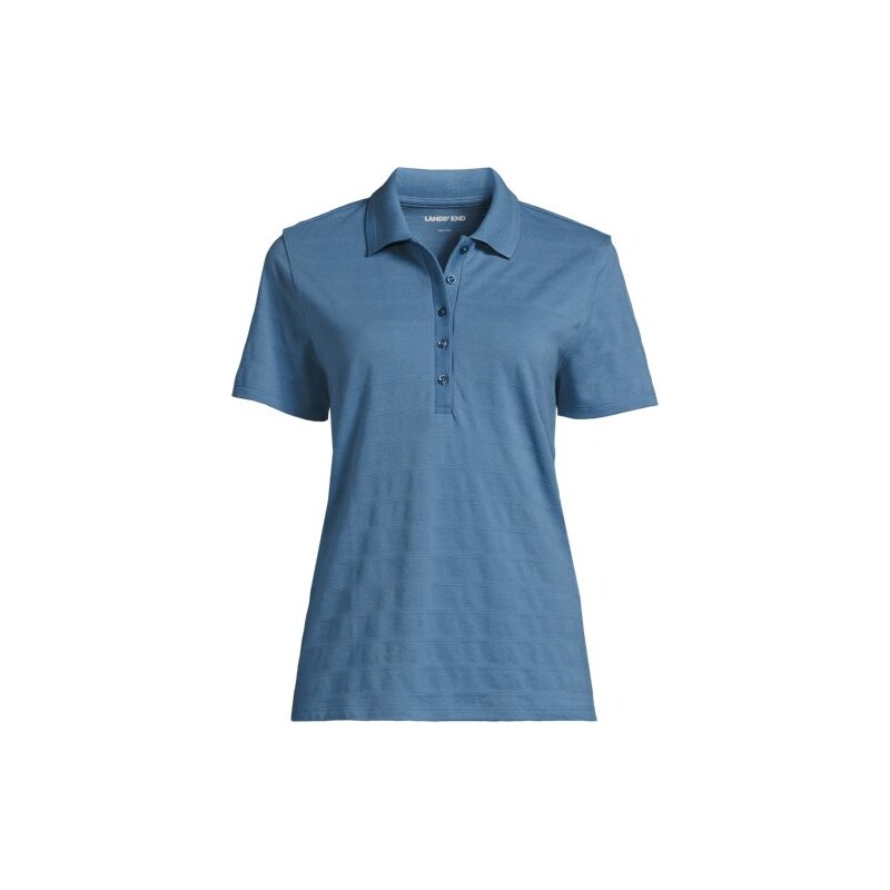 Textured Stripe Piqué Polo Shirt, Women, size: 2X, plus, Blue,