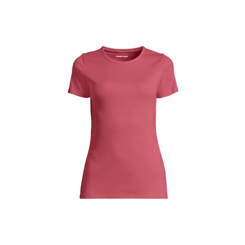 Micro Rib Crew Neck T-shirt, Women, size: 20-22, plus, Red, Cotton 115230149
