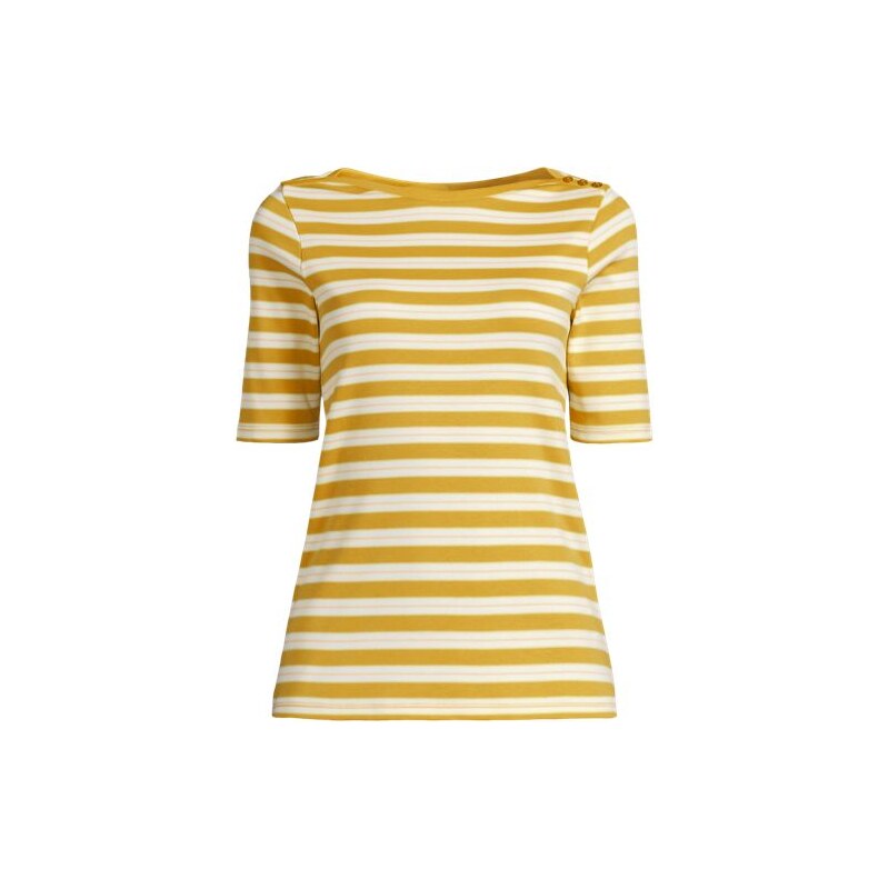 Supima Cotton Boat Neck Elbow Sleeve Top, Women, size: M,