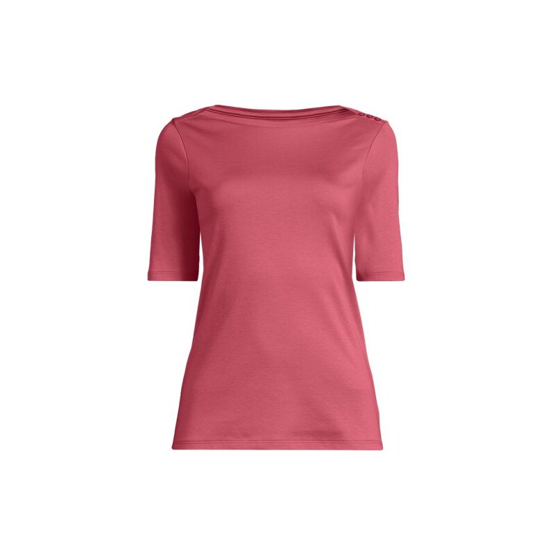 Supima Cotton Boat Neck Elbow Sleeve Top, Women, size: 2X, plus,