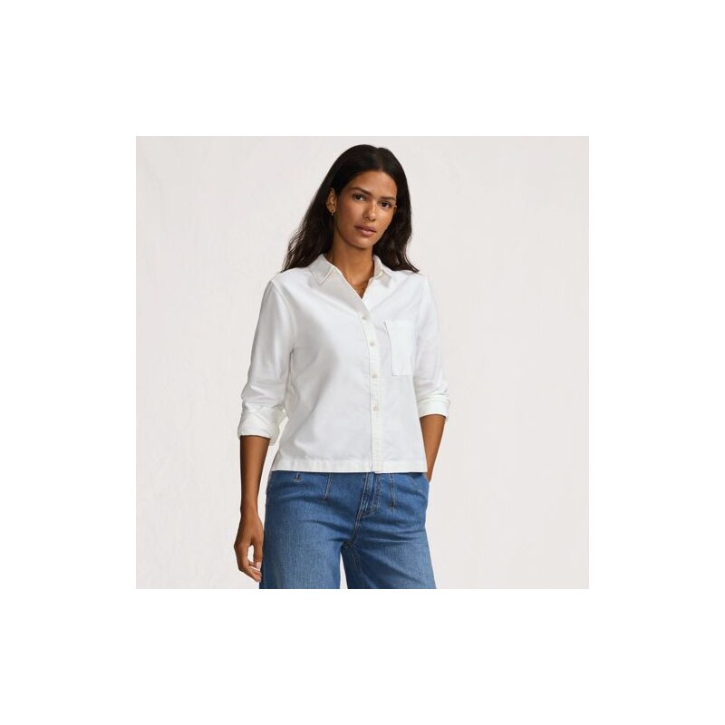 Oxford Cropped Shirt with Step Hem, Women, size: XL, regular,