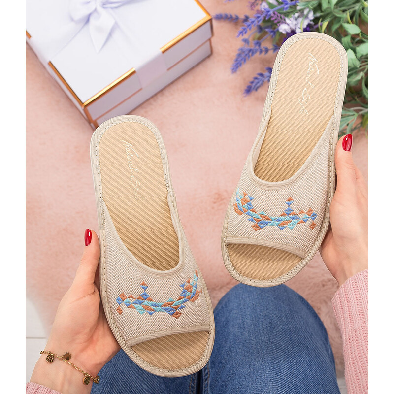 Dámské pantofle Natural Style NS-099 Béžové 113638072