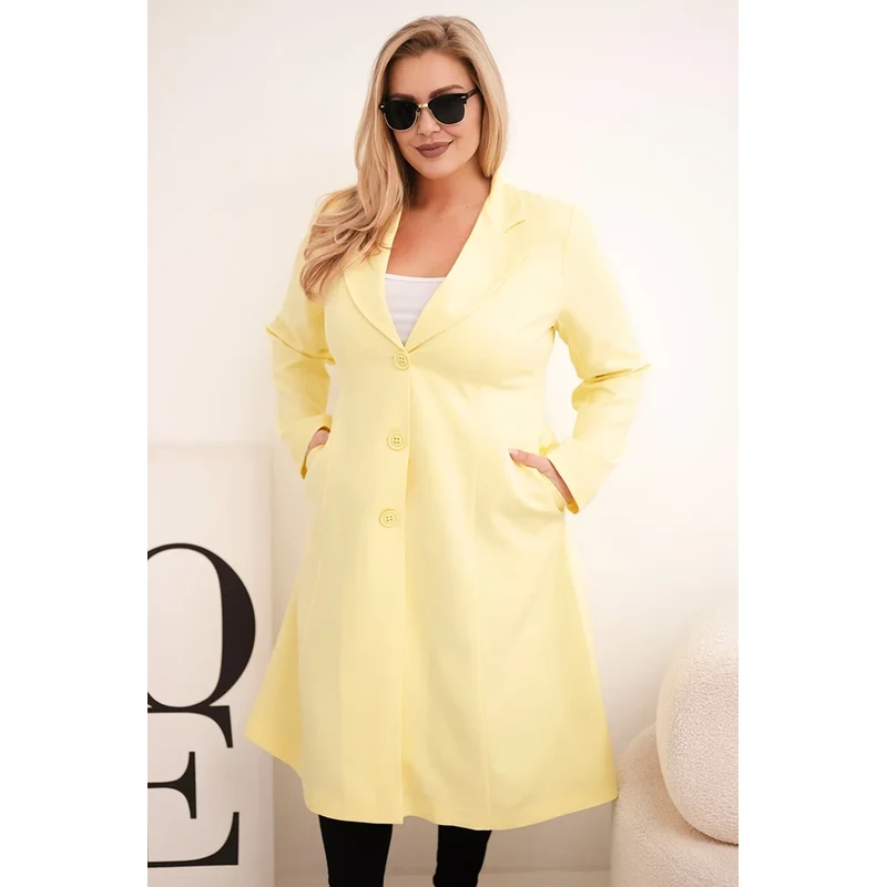 Kesi Włoski Plus Size kabát s knoflíky a límcem žlutý