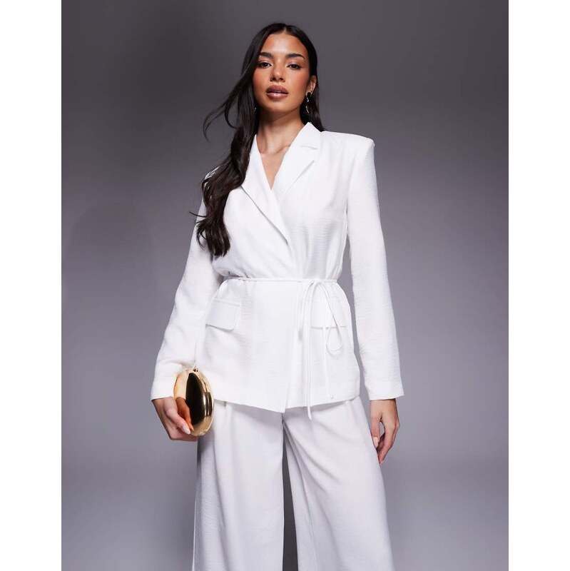 ASOS LUXE co-ord tie waist summer blazer in white 113638458