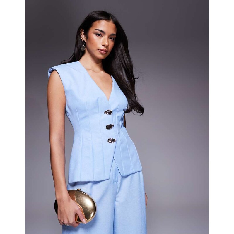 ASOS LUXE co-ord cinched waistcoat with linen in blue