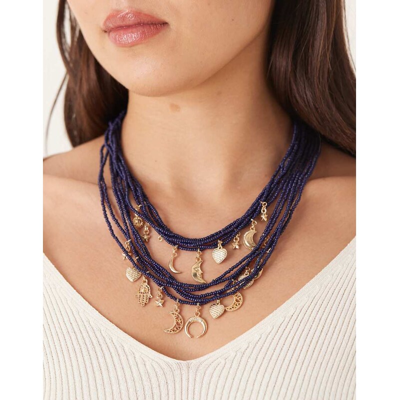 Accessorize midnight bead charm layered necklace in black 113638524