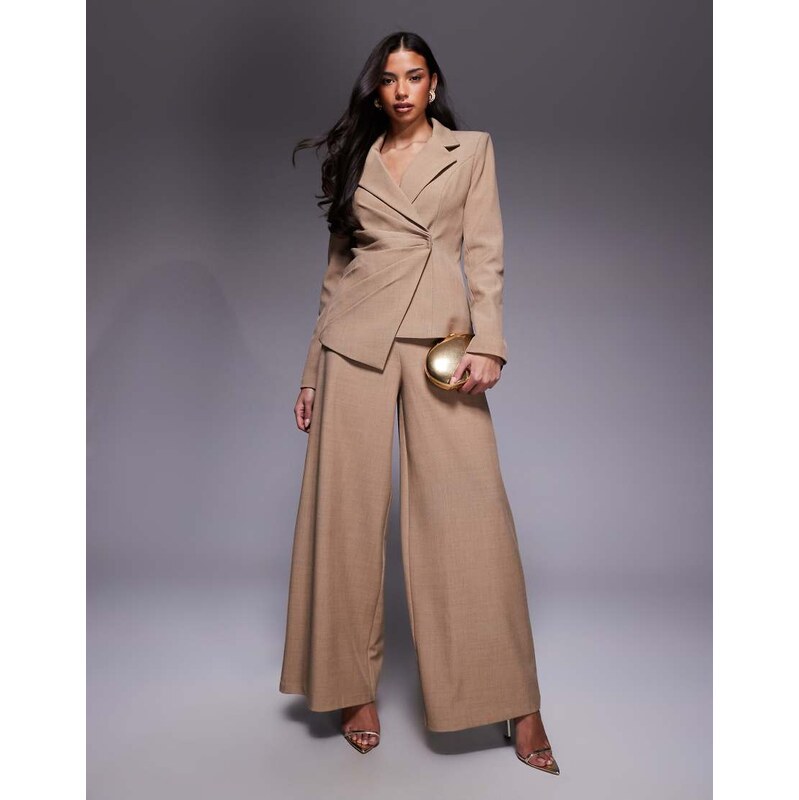 ASOS LUXE premium co-ord super wide flared trousers in tan-Brown
