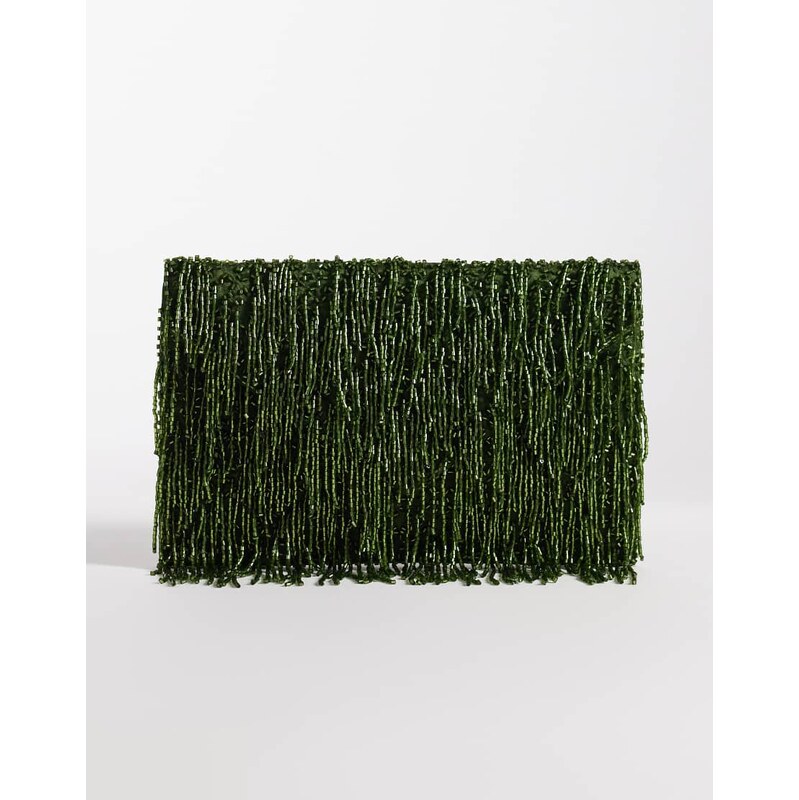 True Decadence bead fringe envelope clutch bag in olive green 115518396
