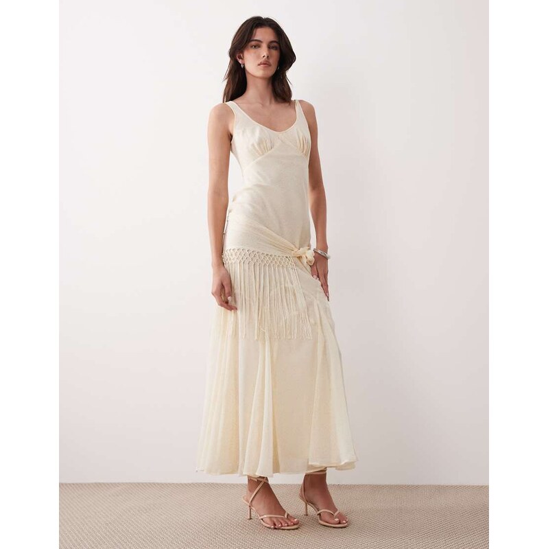 ASOS DESIGN chiffon draped fringe detail maxi dress in