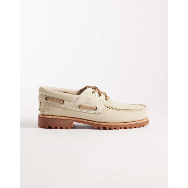 Timberland Authentic 3 eye boat shoe in light beige nubuck