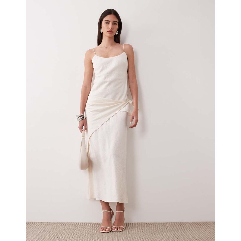 ASOS DESIGN satin scarf cami maxi dress in cream-Multi