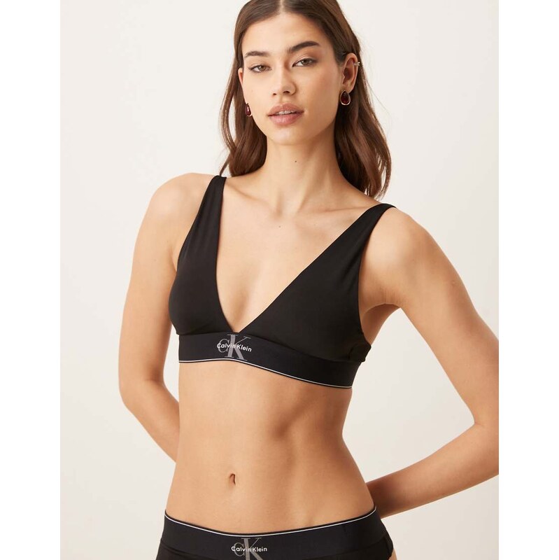Calvin Klein Graphic Logo lightly lined triangle bra in black 113638613