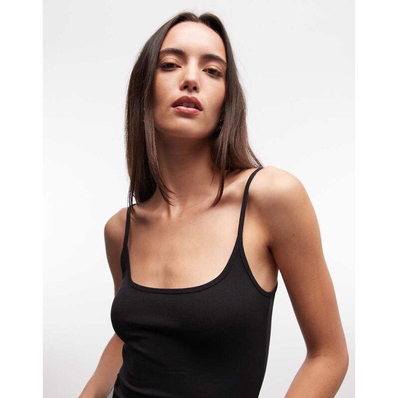 Monki scoop neck strappy vest in black