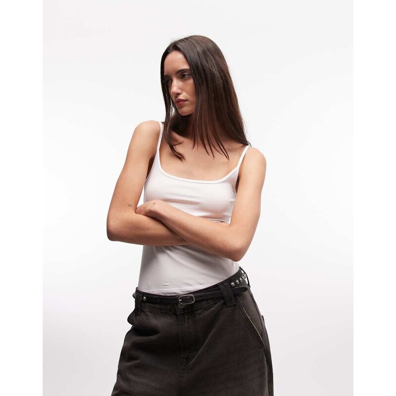 Monki scoop neck strappy vest in white