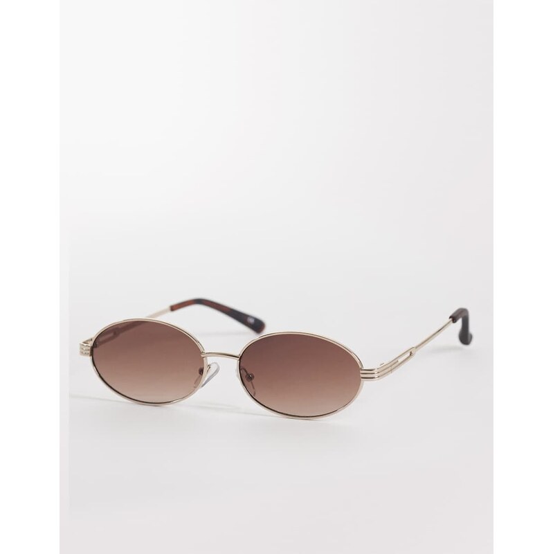 ASOS DESIGN metal oval sunglasses in gold with tort tips-Brown