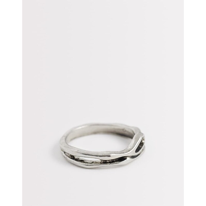 ASOS DESIGN molten asymmetric ring in silver