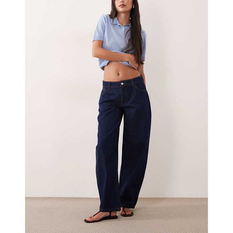 ASOS DESIGN low rise barrel jean in indigo-Blue