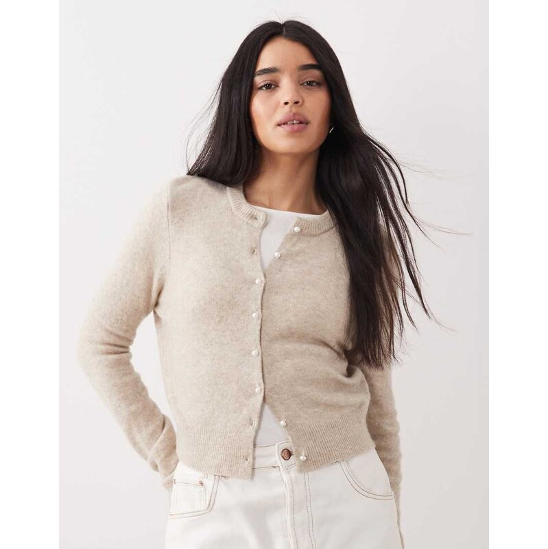 Abercrombie & Fitch pearl button cardigan in beige-Neutral 114978355
