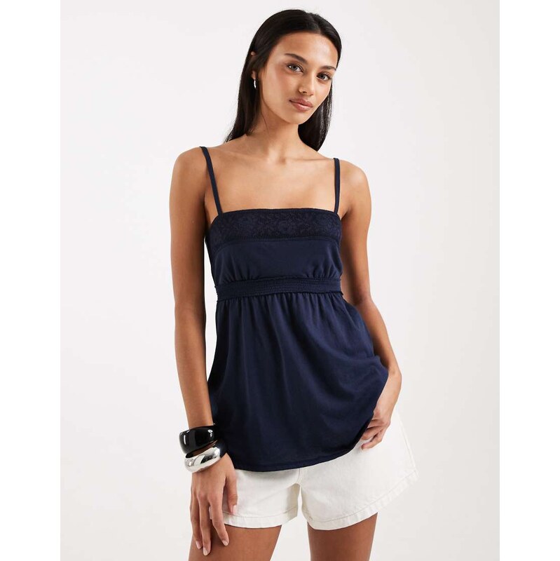 Hollister lace trim babydoll cami in navy 113638690