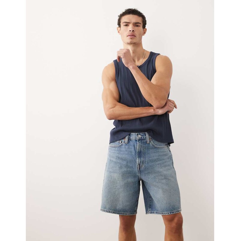 Abercrombie & Fitch baggy jorts in mid blue wash 113638686