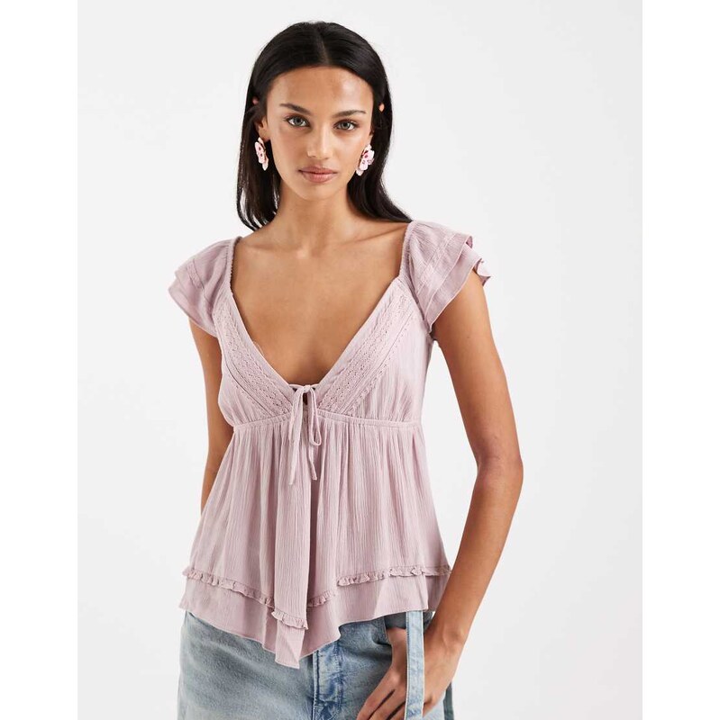Hollister handkerchief boho babydoll top in pink