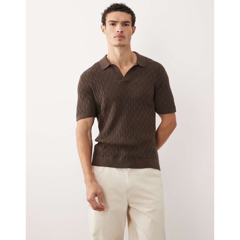Abercrombie & Fitch knitted short sleeve polo in brown 115735097