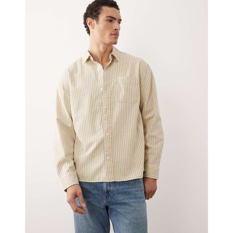 Abercrombie & Fitch long sleeve shirt in yellow stripe-Green
