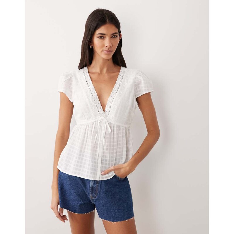 Hollister embroidered boho babydoll top in white 113638697