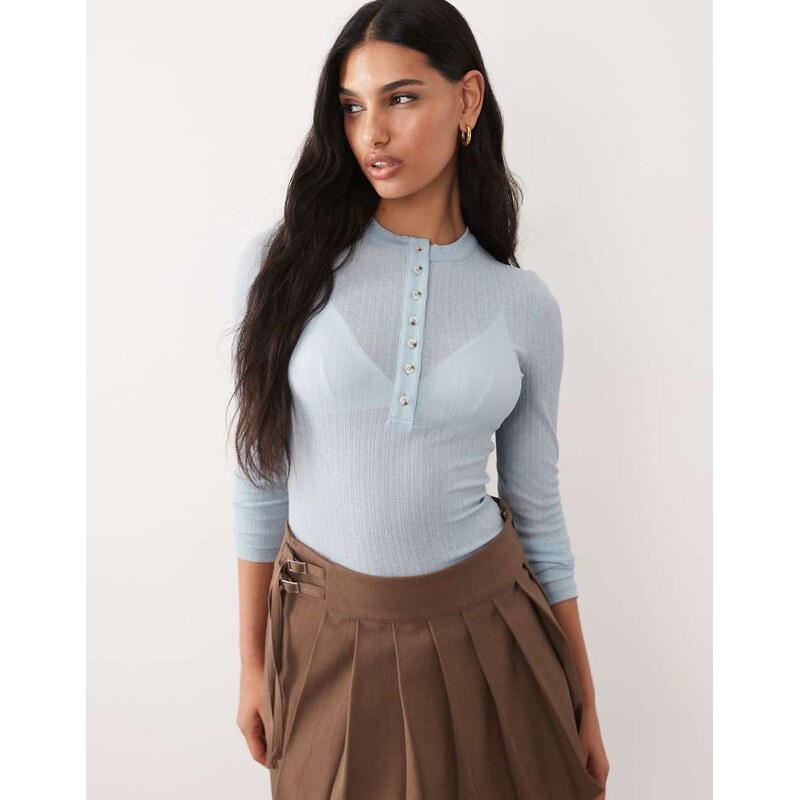 ASOS DESIGN long sleeve with button top in light blue