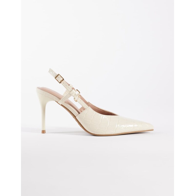 New Look cutout slingback heeled shoe in cream-White