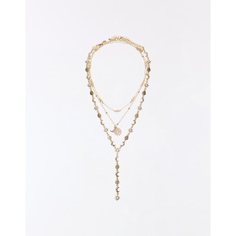 Bershka Pack of 3 pendant necklaces in gold