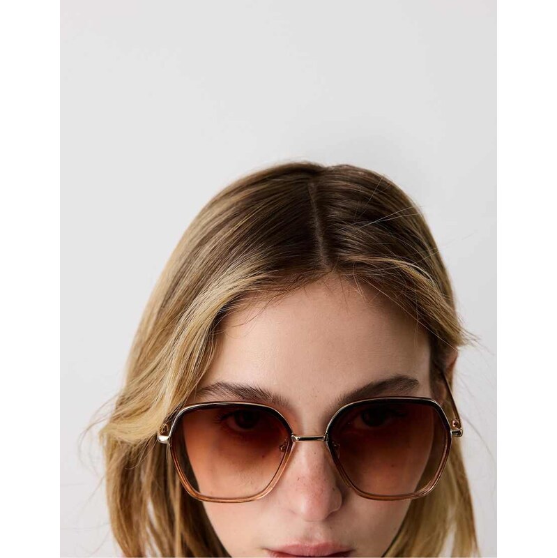 Stradivarius Large square metal sunglasses in brown