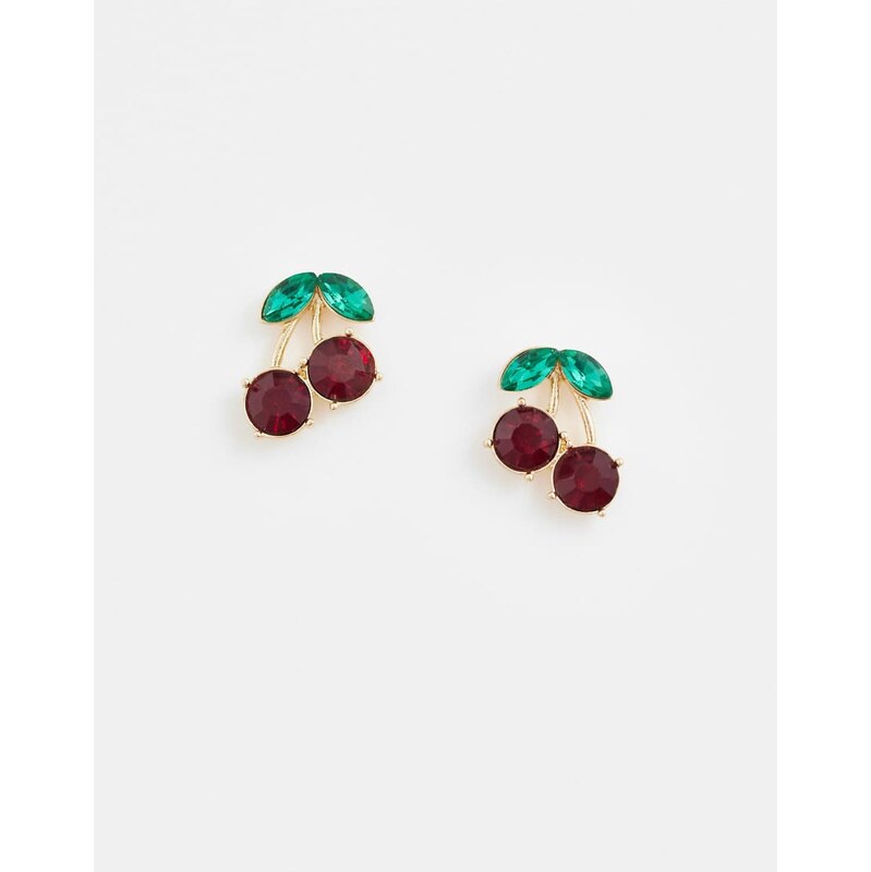 Accessorize cherry diamante stud earrings in gold 114281504