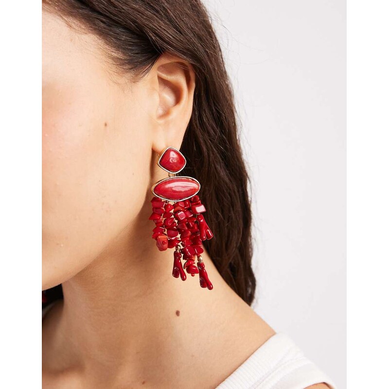 Accessorize stone detail chipping drop earrings in red 114281505