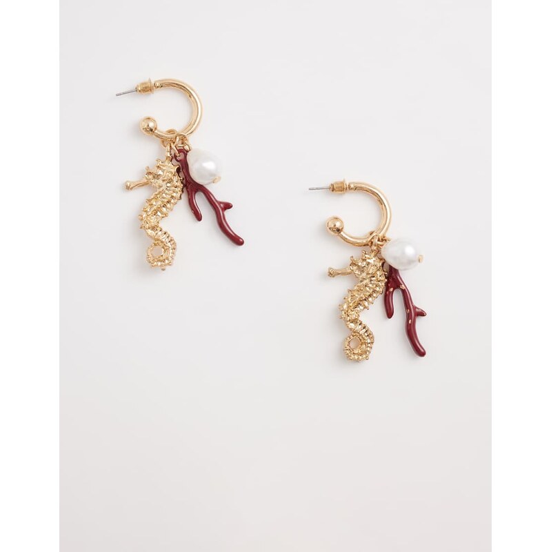 Accessorize sophie seahorse charm hoop drop earrings in gold 114403693