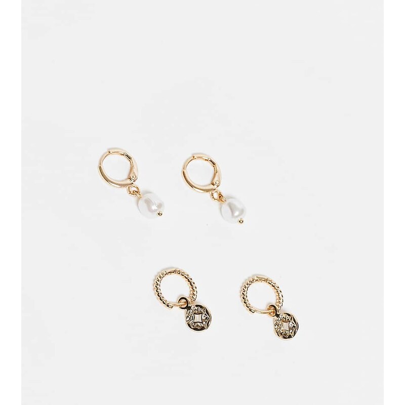 Accessorize Z coin and pearl hoop 2 set in 14k gold plated 114403779