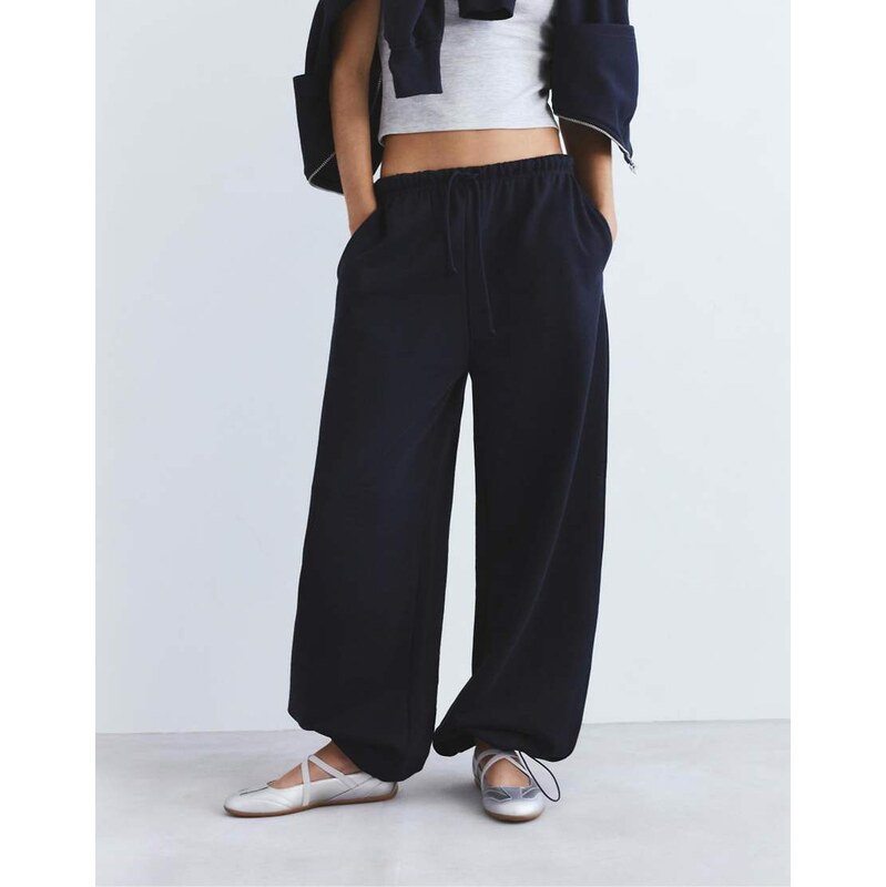 Pull&Bear Wide-leg tracksuit bottoms in navy 113681632