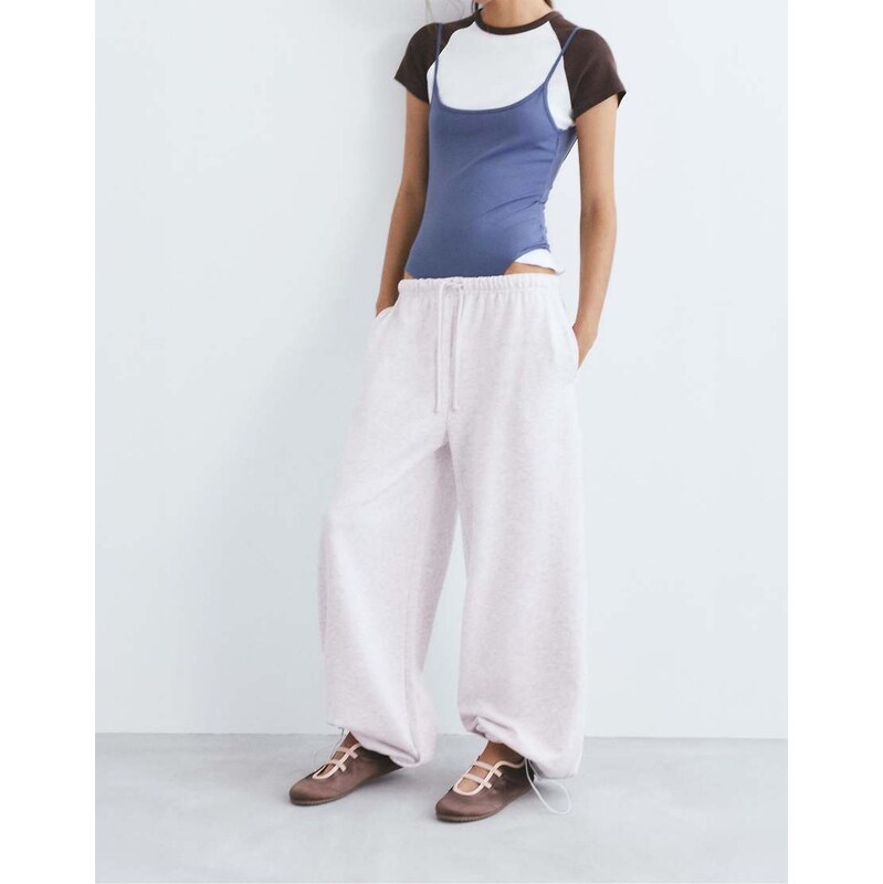 Pull&Bear Wide-leg tracksuit bottoms in grey marl 113668591