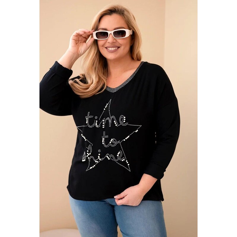 MladaModa Oversize halenka s potiskem s perličkami model 31018