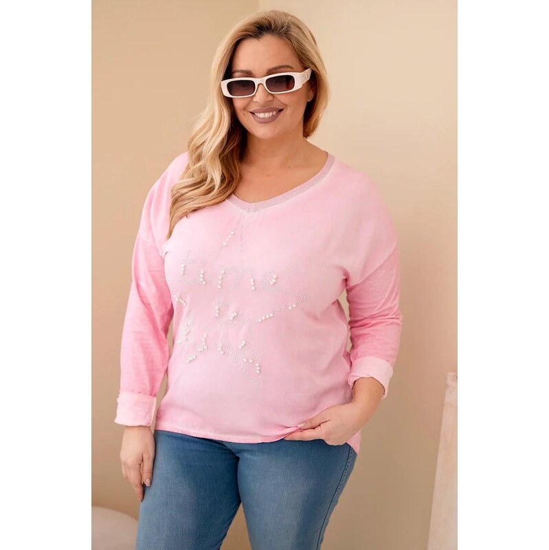MladaModa Oversize halenka s potiskem s perličkami model 31018